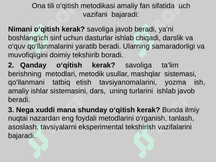 BOSHLANG’ICH SINFLARDA ONA TILI O’QITISH METODIKASINING UMUMIY MASALALARI 2