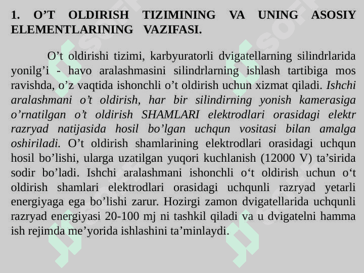 Benzinli dvigatelllarni oʻt oldirish tizimi 2