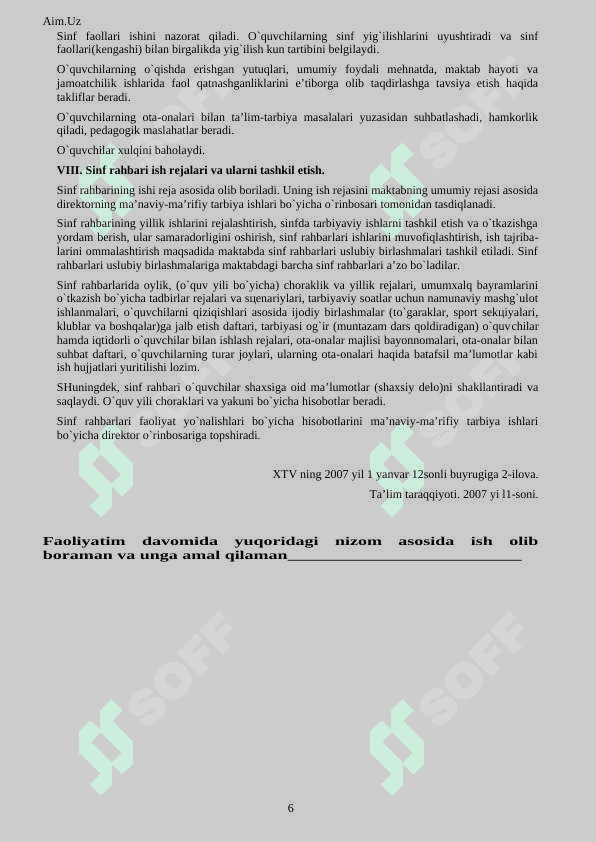Sinf rahbarlar uchun. Sinf hujjatlar papkasi to'liq 3 6