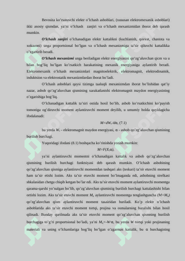 Analogli elektr o’lchash asboblari. Elektromexanik o’lchash asboblarining umumiy nazariyasi 4