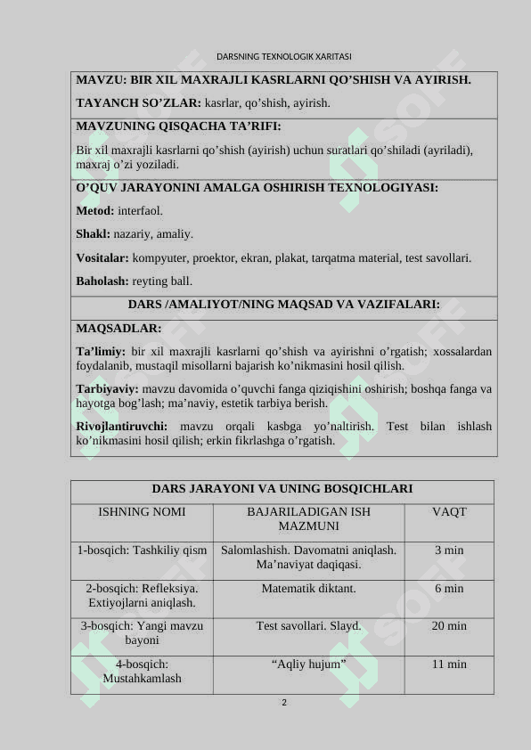Bir xil maxrajli kasrlarni qo’shish va ayirish 2