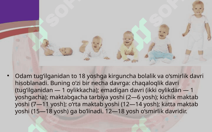 Bolaning o‘sishi va rivojlanishi. 2
