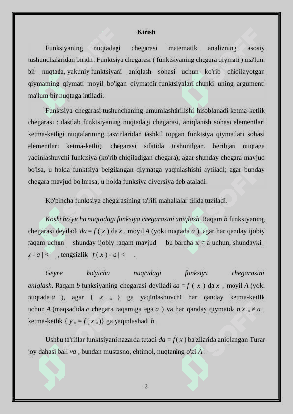 Funksiya limitining ta’riflari. Murakkab funksiyaning limiti monoton funksiyaning limiti 3