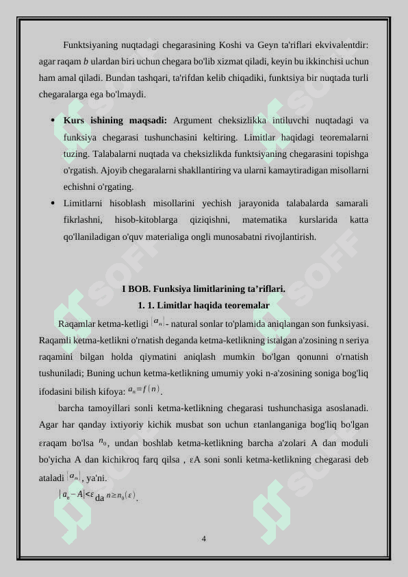 Funksiya limitining ta’riflari. Murakkab funksiyaning limiti monoton funksiyaning limiti 4