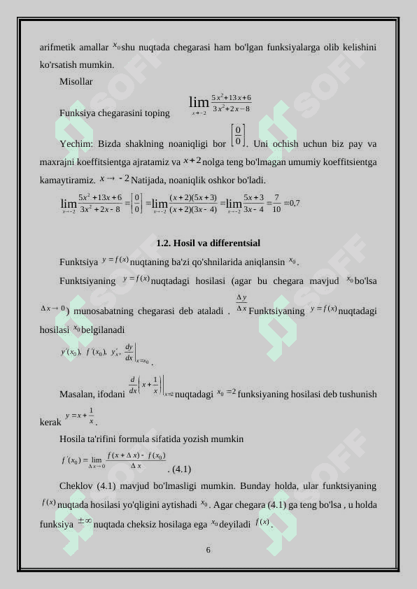 Funksiya limitining ta’riflari. Murakkab funksiyaning limiti monoton funksiyaning limiti 6