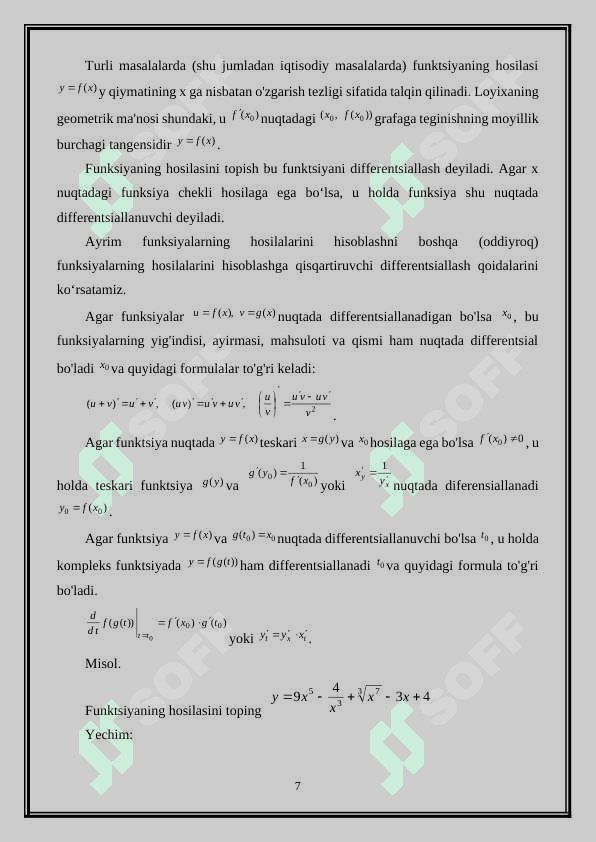 Funksiya limitining ta’riflari. Murakkab funksiyaning limiti monoton funksiyaning limiti 7