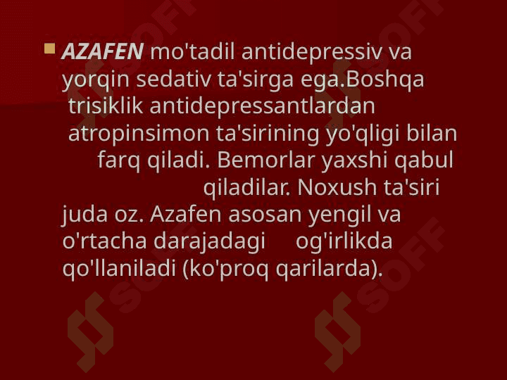 DEPRESSIYAGA QARSHI MODDALAR. PSIXOSTIMULYATORLAR. 7