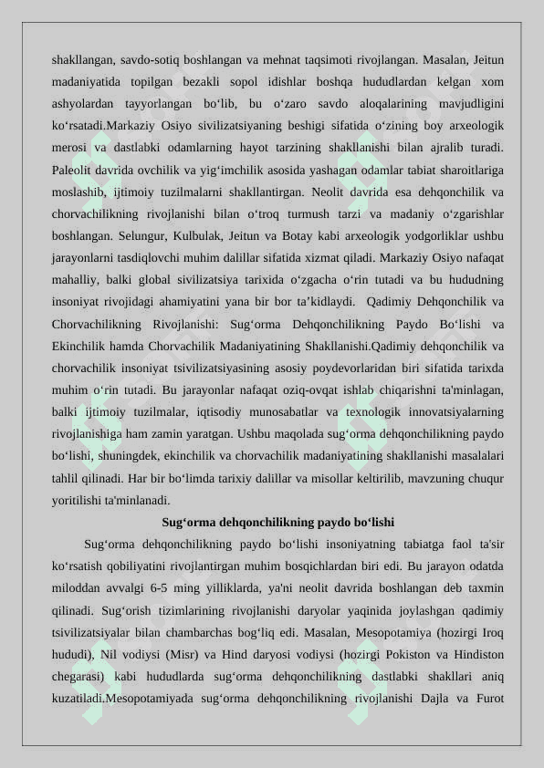 Markaziy Osiyo kishilik jamiyatining eng qadimiy markazlaridan biri 25 8