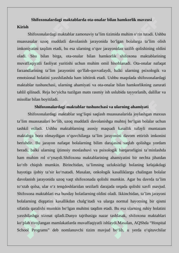 Shifoxonalardagi maktablarda ota-onalar bilan hamkorlik 2