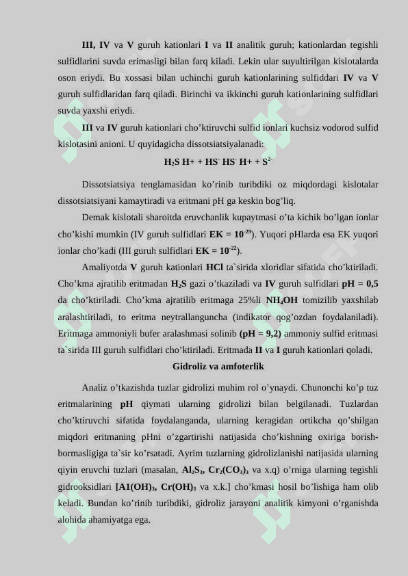 III, IV va V- guruh kationlarining umumiy tavsifi 3