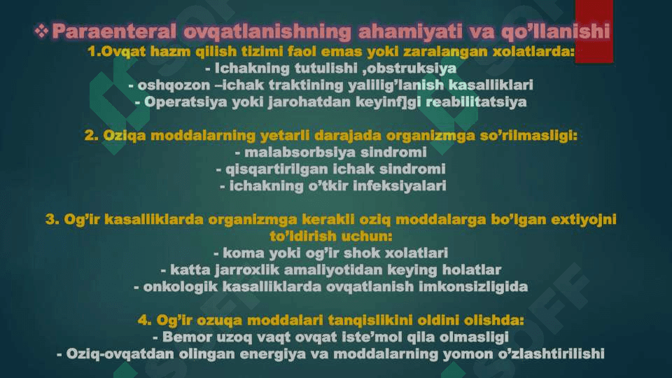 Tibbiy kimyo .Parenteral ovqatlantirish. 4