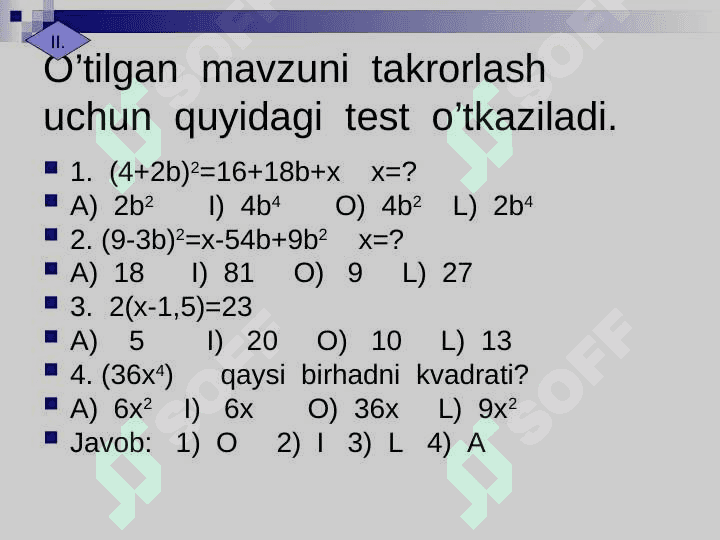 Kvadratlar ayirmasi formulasi dars ishlanma 5