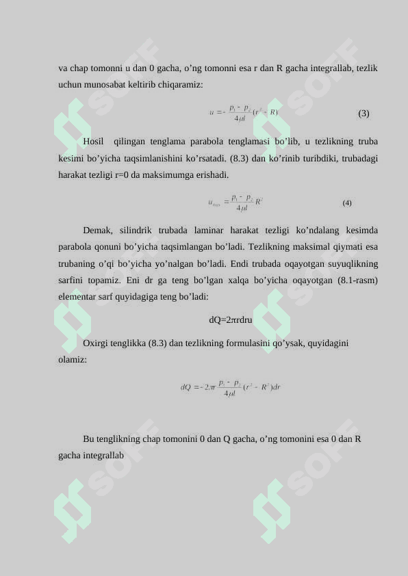 Suyuqliklarning laminar harakati... . puazеyl formulasi 4