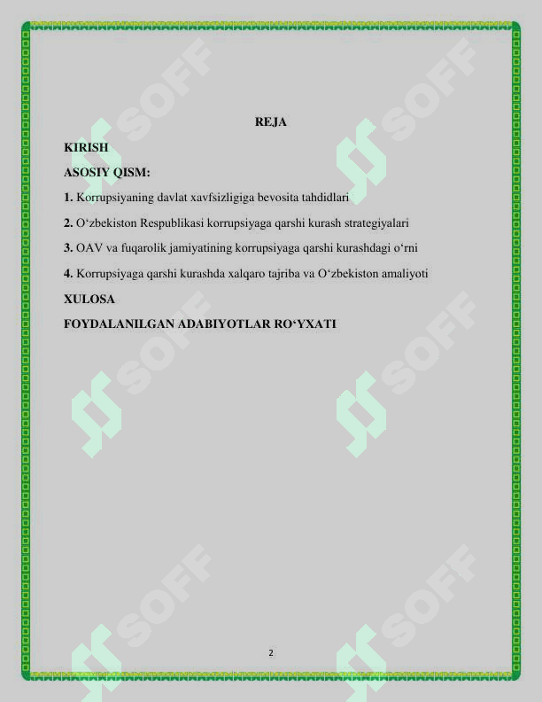 Korrupsiya O'zbekiston Respublikasi davlat xavfsizligiga taxdid sifatida 2