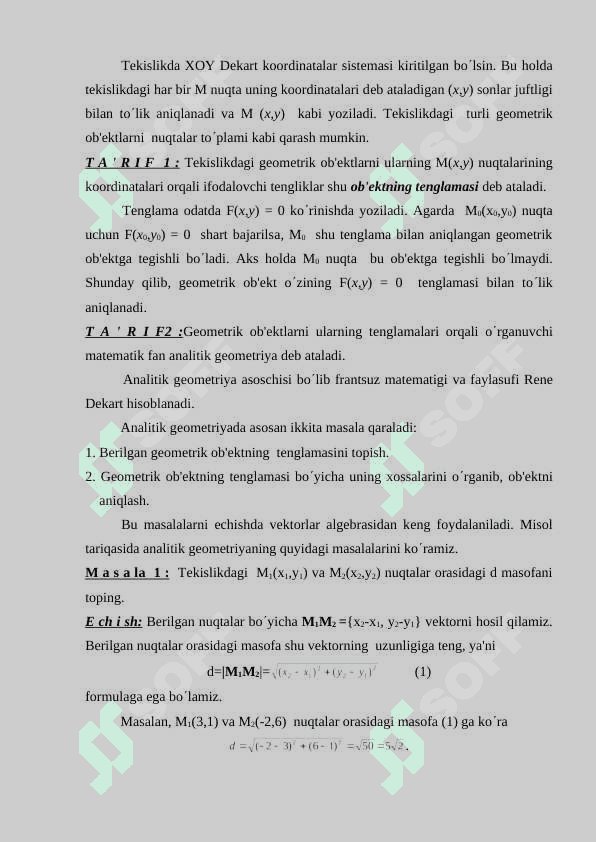 Tеkislikda analitik gеomеtriya. To'g'ri chiziq tеnglamalari 2