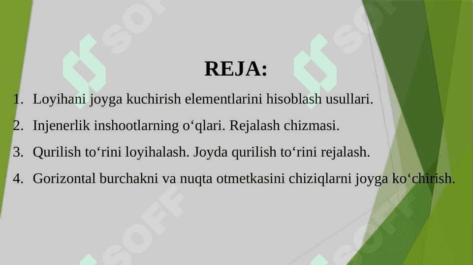 Koordinatalar hisoblash jadvalini ishlab chiqish 2