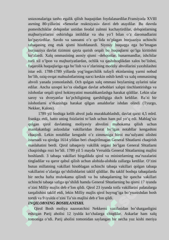 FRANSIYA XVII ASRNING IKKINCHI YARMI - XX ASR BOSHIDA 7