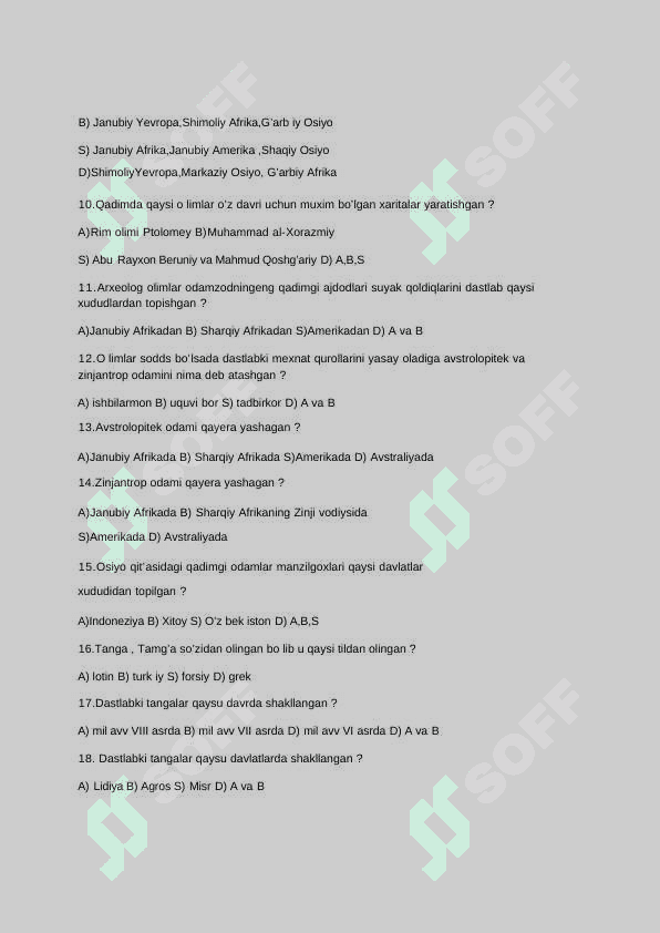 5-sinf Tarixdan hikoyalar fanidan 25 talik umumiy test savollari 2
