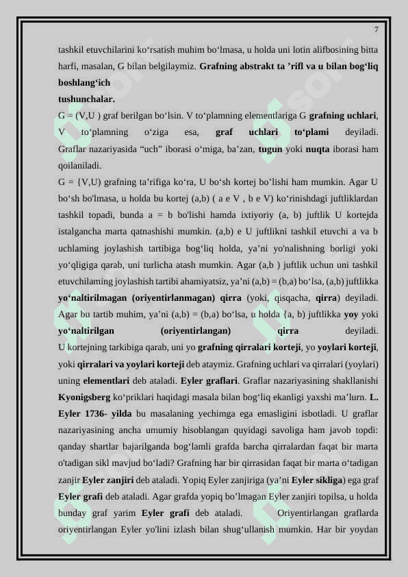 Kurs ishi Diskret tuzilmalar Graflar nazariyasining asosiy tushunchalari 7