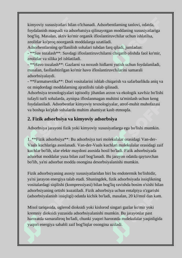 ADSORBER TURLARINI OʻRGANISH 3
