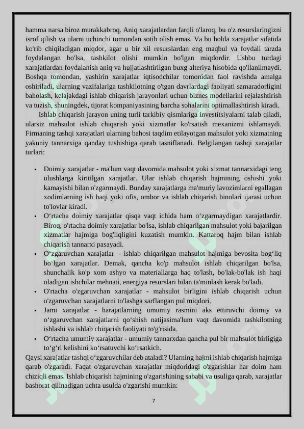 Iqtisodiy xarajatlar va foyda. 7