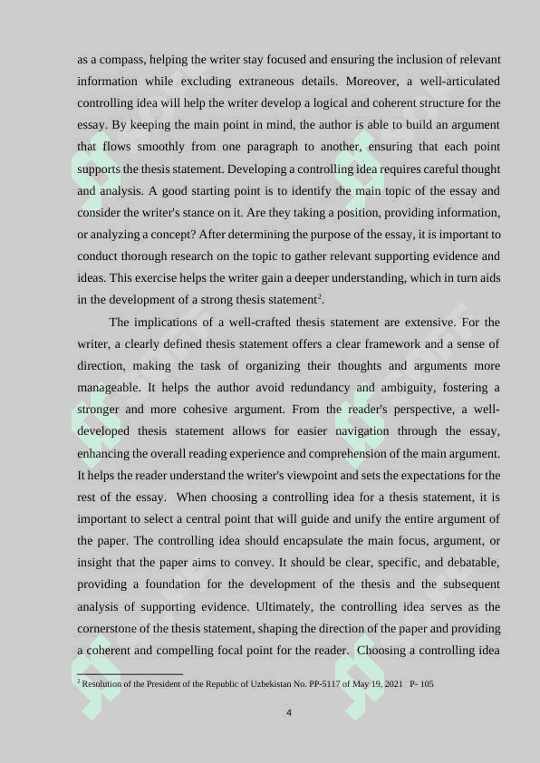 CHOOSING A CONTROLLING IDEA FOR THE THESIS STATEMENT 4