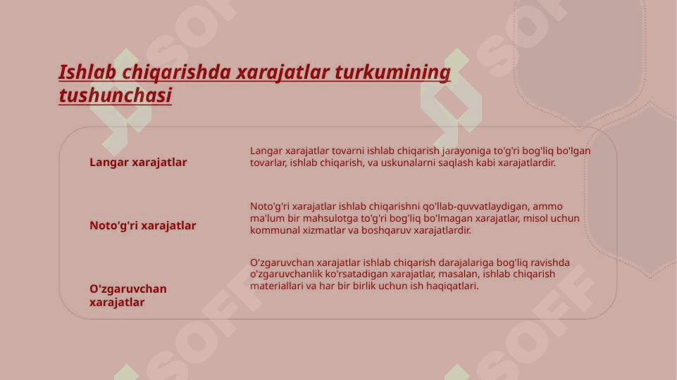 Mahsulot ishlab chiqarishdagi xarajatlarning turlanishi 2