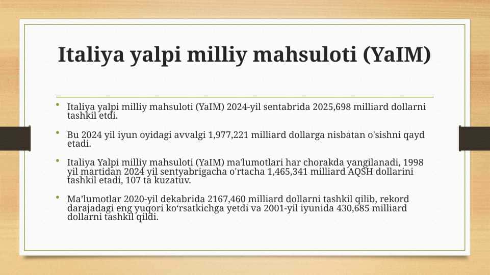 Italiya yalpi milliy mahsuloti (YaIM)