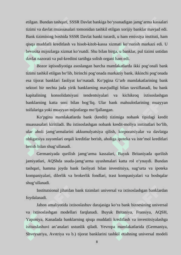 Kredit-bank tizimining institutsional oʻlchovi 8
