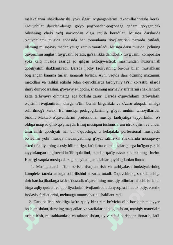 Musqa darsi –maktabda  musiqa o‘qitishni tashkil etish 8
