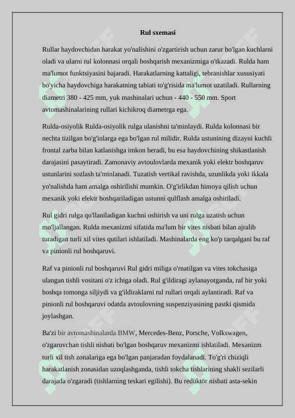 Avtomobillarning rul boshqarmasi 2