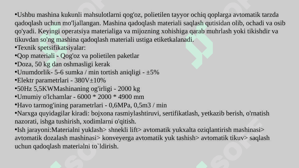 Sochiluvchan qishloq xo`jaligi mahsulotlarini qadoqlash jihozlari 7