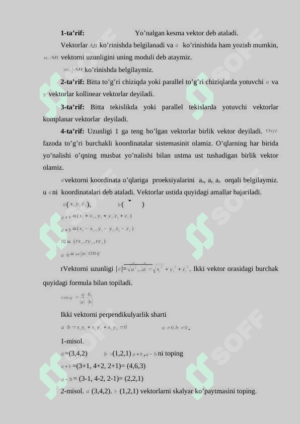 Vеktоrlаr vа chiziqli аlgеbrа elеmеntlаri 2