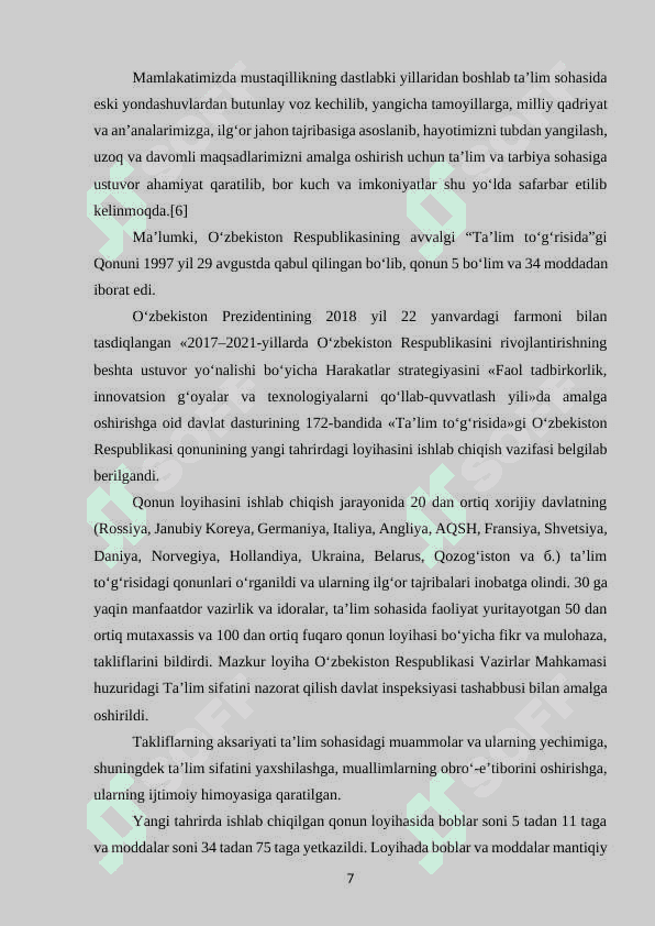 “O’zbekistonda ta‘lim sohasining rivojlanishi ” 7