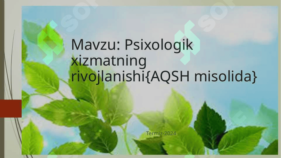 Psixologik xizmatning rivojlanishi (AQSH) misolida 2