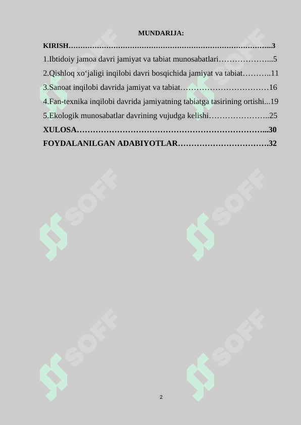 “Jamiyat va tabiat o`zaro ta`sirining asosiy bosqichlari” 2