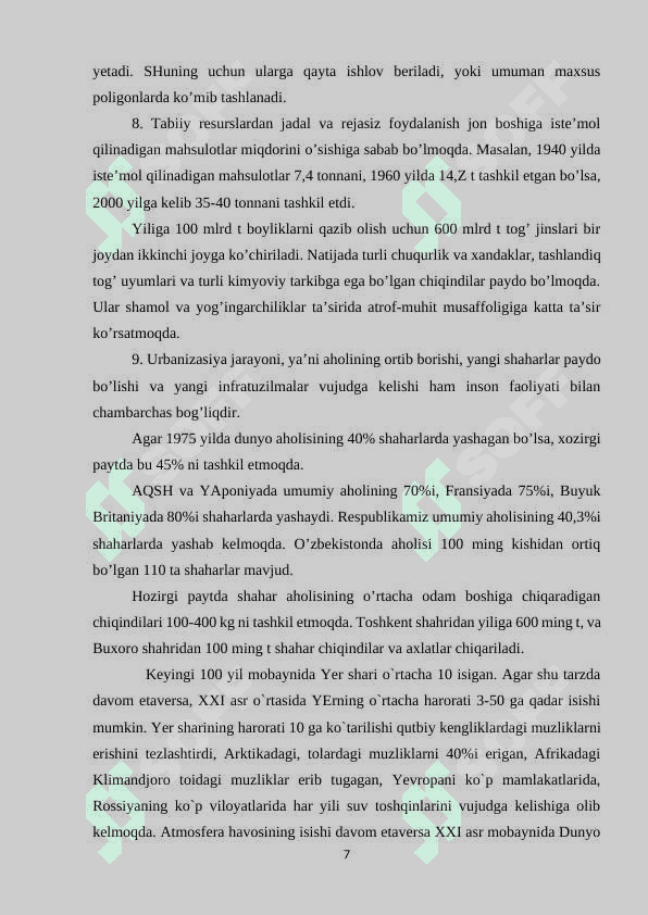 “Sun`iy omillar ta`sirida sodir bo`ladigan jarayonlar ” 7