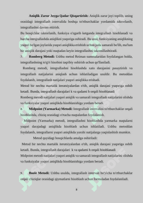 Integrallarni taqribiy hisoblash usullari. Simpson usuli. 8