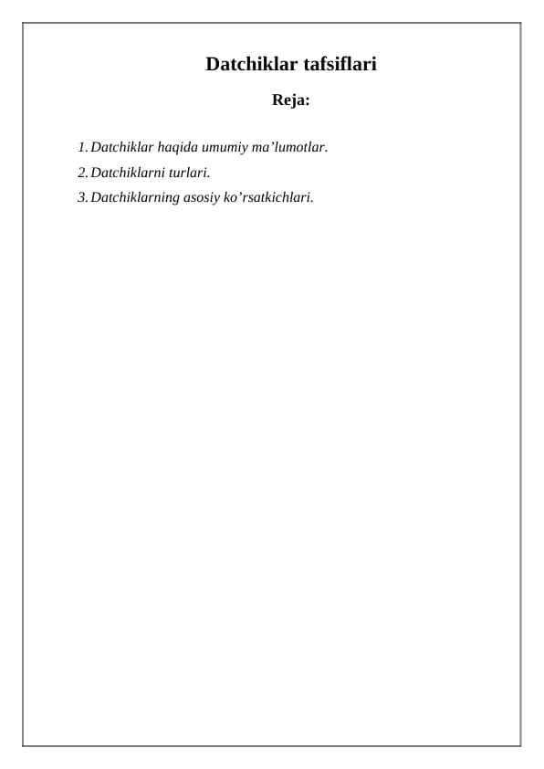 Datchiklar tafsiflari