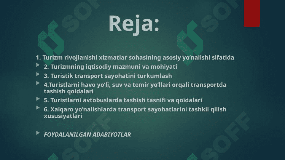 Mavzu: TURISTLARGA TRANSPORT XIZMATI KO’RSATISH 2