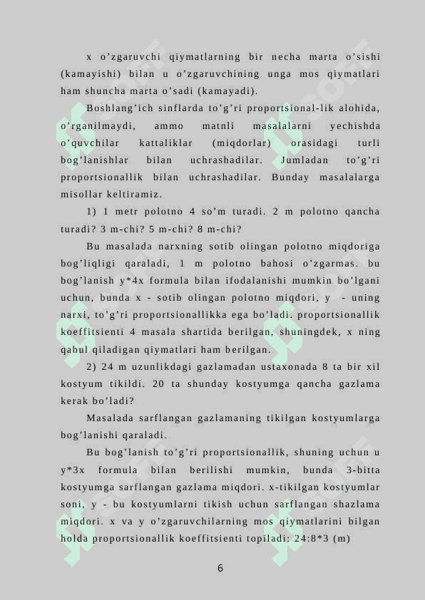Miqdorlarning nisbiy bog’liqligiga doir masalalar ustida ishlash 6