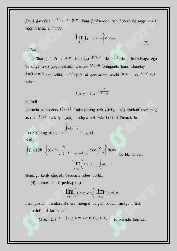 Parametrga bog’liq integrallar 8