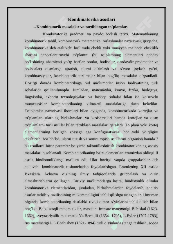 Bo’laklashlar kombinatorikasi 4
