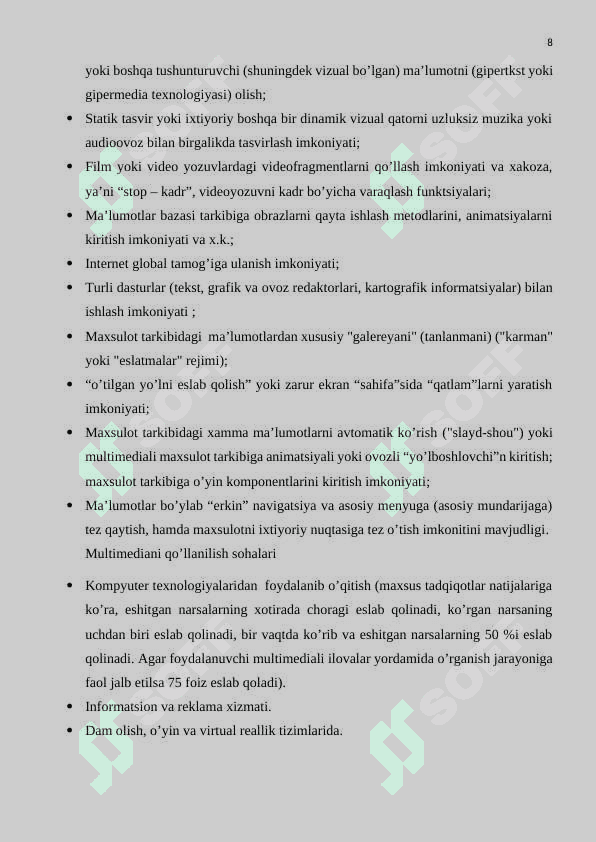 Multimediya texnologiyasi va undan o’quv jarayonida foydalanish 8