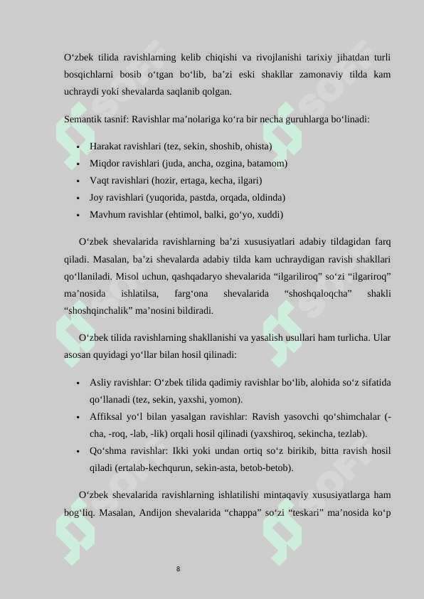 O‘zbek shevalarida ravish va uning yasalishi 8