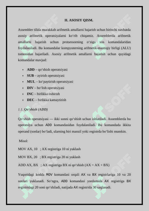 Assembler tilida murakkab arifmetik amallarni bajarish 4