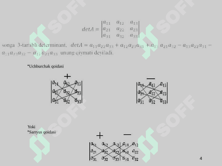 DETERMINANTLAR VA  ULARNING  XOSSALARI 4