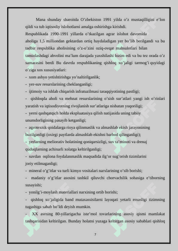 O‘zbekistonda agrar islohotlar va ularning yo‘nalishlari 7