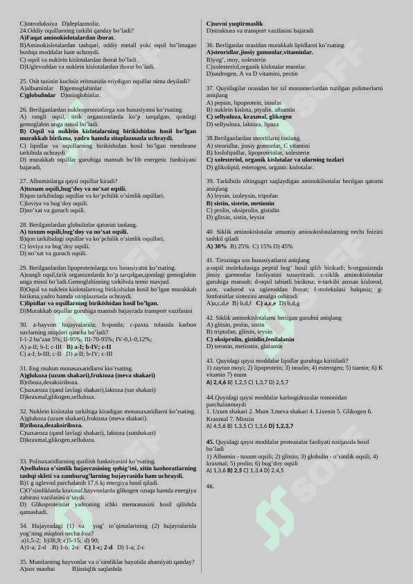 Xayotiy jarayonlarning kimyoviy asoslari 2