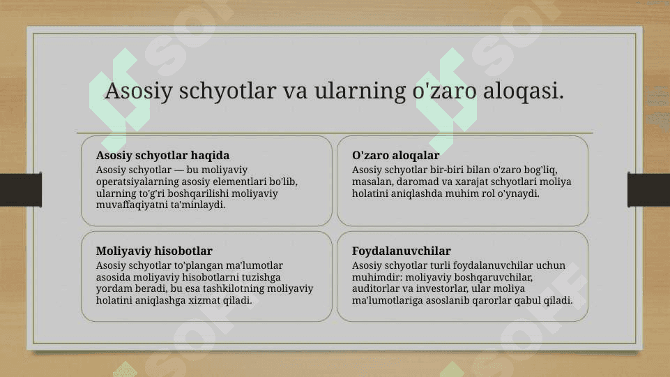 Asosiy schyotlar toʻgʻrisida tushuncha va ularning xususiyatlari 7